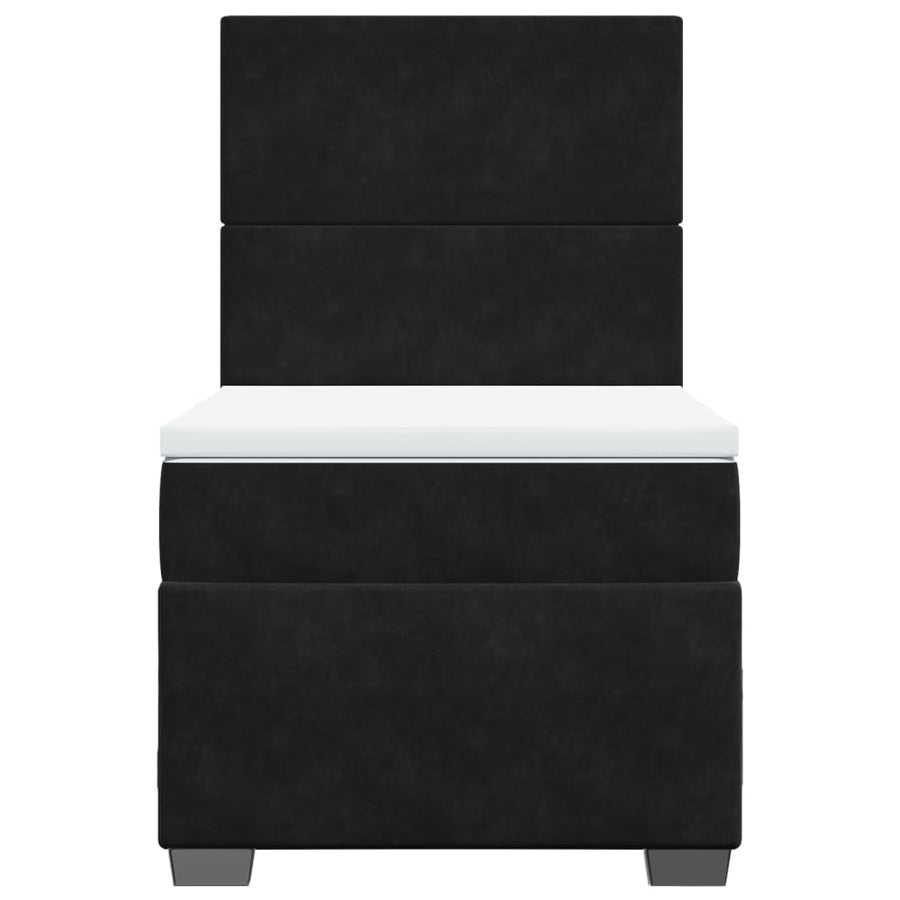 Box Spring Bed with Mattress Black King Single Velvet