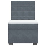 Box Spring Bed with Mattress Dark Grey King Single Velvet - Rear View