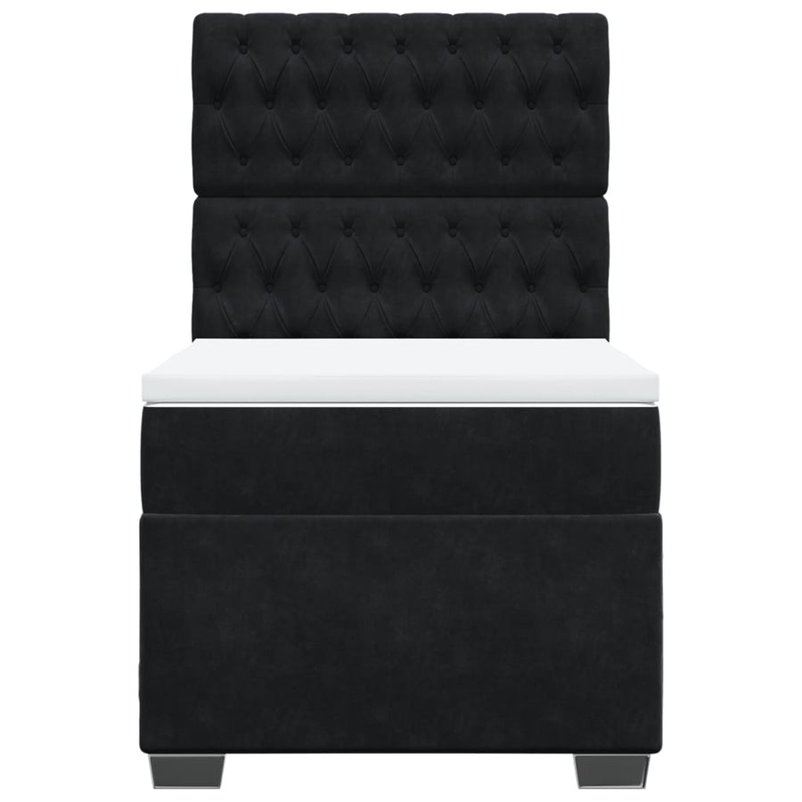 Box Spring Bed with Mattress Black King Single Velvet
