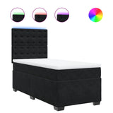 Box Spring Bed with Mattress Black King Single Velvet - Front View