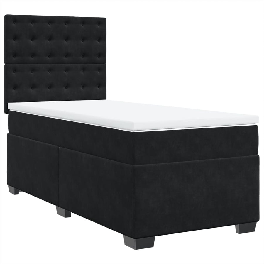 Box Spring Bed with Mattress Black King Single Velvet
