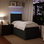 Box Spring Bed with Mattress Black King Single Velvet
