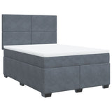 Box Spring Bed with Mattress Dark Grey Double Velvet - Side View