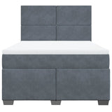 Box Spring Bed with Mattress Dark Grey Double Velvet - Rear View