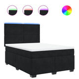 Box Spring Bed with Mattress Black Double Velvet - Front View