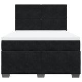 Box Spring Bed with Mattress Black Double Velvet - Rear View
