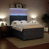Box Spring Bed with Mattress Dark Grey Double Velvet - Top-Down View