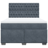 Box Spring Bed with Mattress Dark Grey Double Velvet