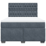 Box Spring Bed with Mattress Dark Grey Double Velvet - Rear View