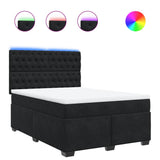Box Spring Bed with Mattress Black Double Velvet - Front View