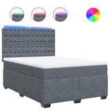Box Spring Bed with Mattress Dark Grey Double Velvet - Front View