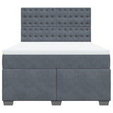 Box Spring Bed with Mattress Dark Grey Double Velvet - Rear View