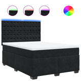 Box Spring Bed with Mattress Black Double Velvet - Front View