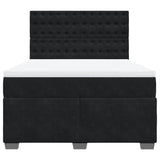 Box Spring Bed with Mattress Black Double Velvet - Rear View