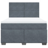 Box Spring Bed with Mattress Dark Grey Queen Velvet - Rear View