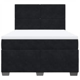 Box Spring Bed with Mattress Black Queen Velvet - Rear View