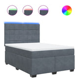 Box Spring Bed with Mattress Dark Grey Queen Velvet - Front View