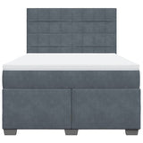 Box Spring Bed with Mattress Dark Grey Queen Velvet - Rear View