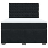 Box Spring Bed with Mattress Black Queen Velvet - Rear View