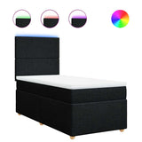 Box Spring Bed with Mattress Black King Single Fabric - Front View