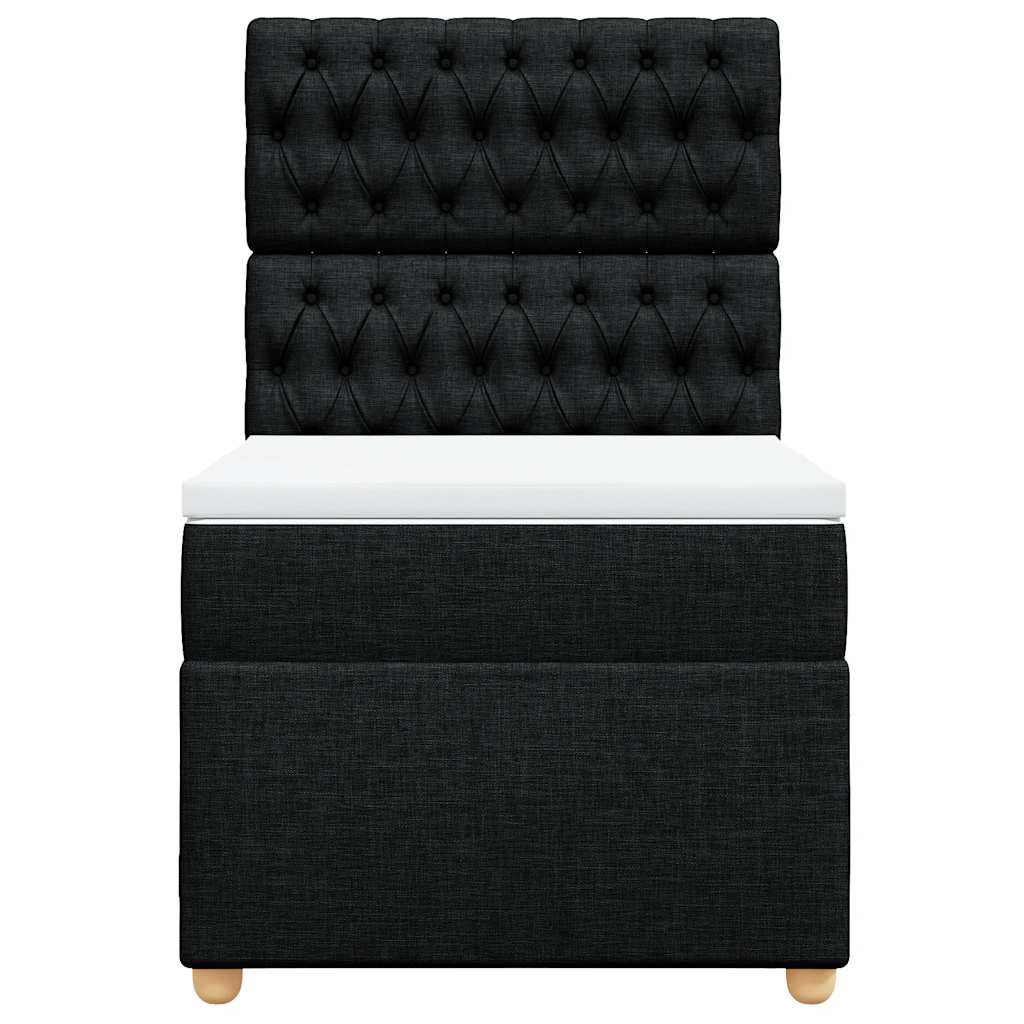 Box Spring Bed with Mattress Black King Single Fabric