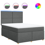 Box Spring Bed with Mattress Dark Grey Double Fabric - Front View