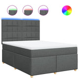 Box Spring Bed with Mattress Dark Grey Double Fabric - Front View