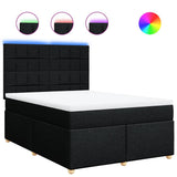 Box Spring Bed with Mattress Black Double Fabric - Front View