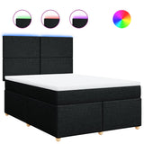 Box Spring Bed with Mattress Black Queen Fabric - Front View