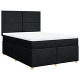 Box Spring Bed with Mattress Black Queen Fabric - Side View
