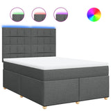 Box Spring Bed with Mattress Dark Grey Queen Fabric - Front View