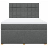 Box Spring Bed with Mattress Dark Grey Queen Fabric - Rear View