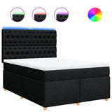 Box Spring Bed with Mattress Black Queen Fabric - Front View