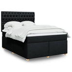 Box Spring Bed with Mattress Black Queen Fabric