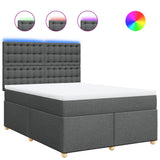 Box Spring Bed with Mattress Dark Grey Queen Fabric - Front View