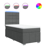 Box Spring Bed with Mattress Dark Grey King Single Fabric - Front View