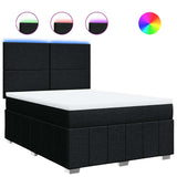 Box Spring Bed with Mattress Black Double Fabric - Front View