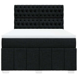 Box Spring Bed with Mattress Black Double Fabric - Rear View