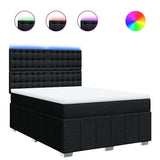 Box Spring Bed with Mattress Black Double Fabric - Front View