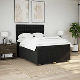 Box Spring Bed with Mattress Black Double Fabric - 45-Degree Angle