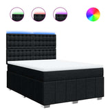 Box Spring Bed with Mattress Black Queen Fabric - Front View