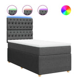 Box Spring Bed with Mattress Dark Grey King Single Fabric - Front View