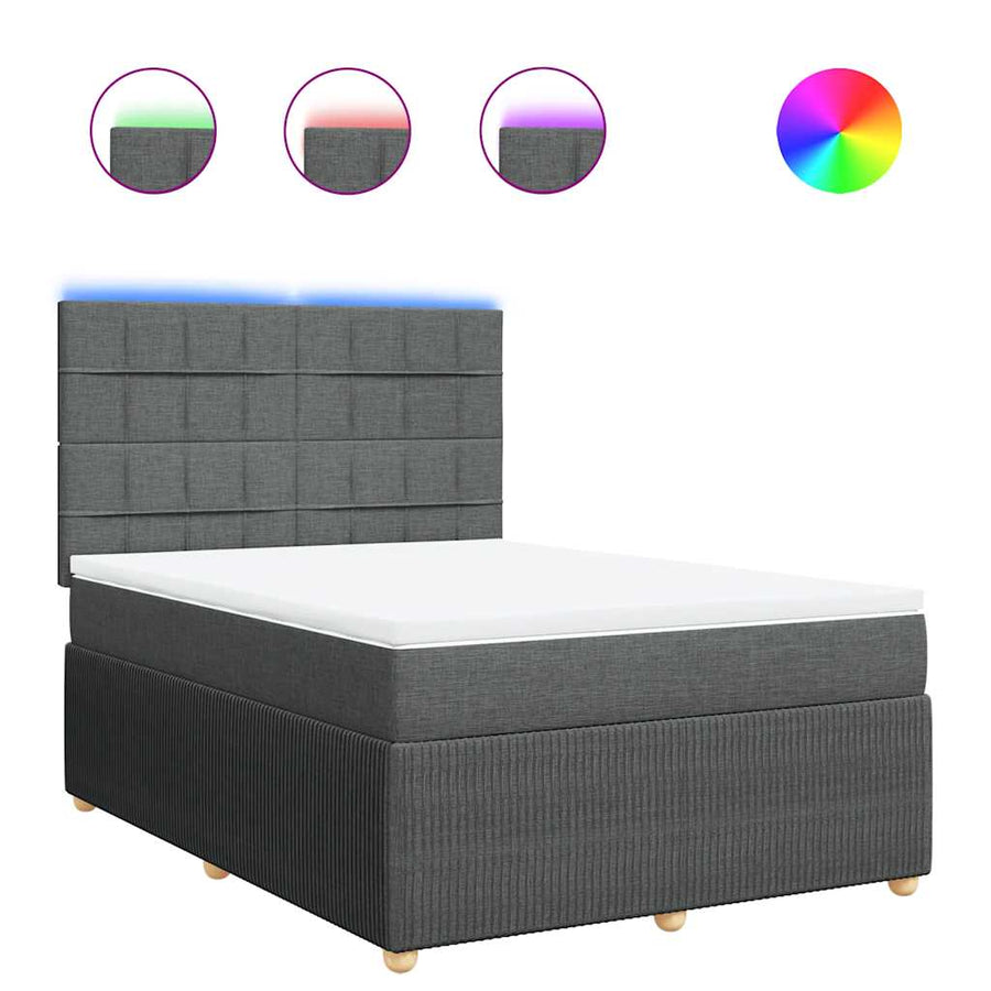 Box Spring Bed with Mattress Dark Grey Double Fabric
