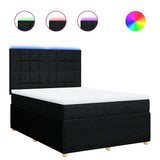 Box Spring Bed with Mattress Black Double Fabric - Front View