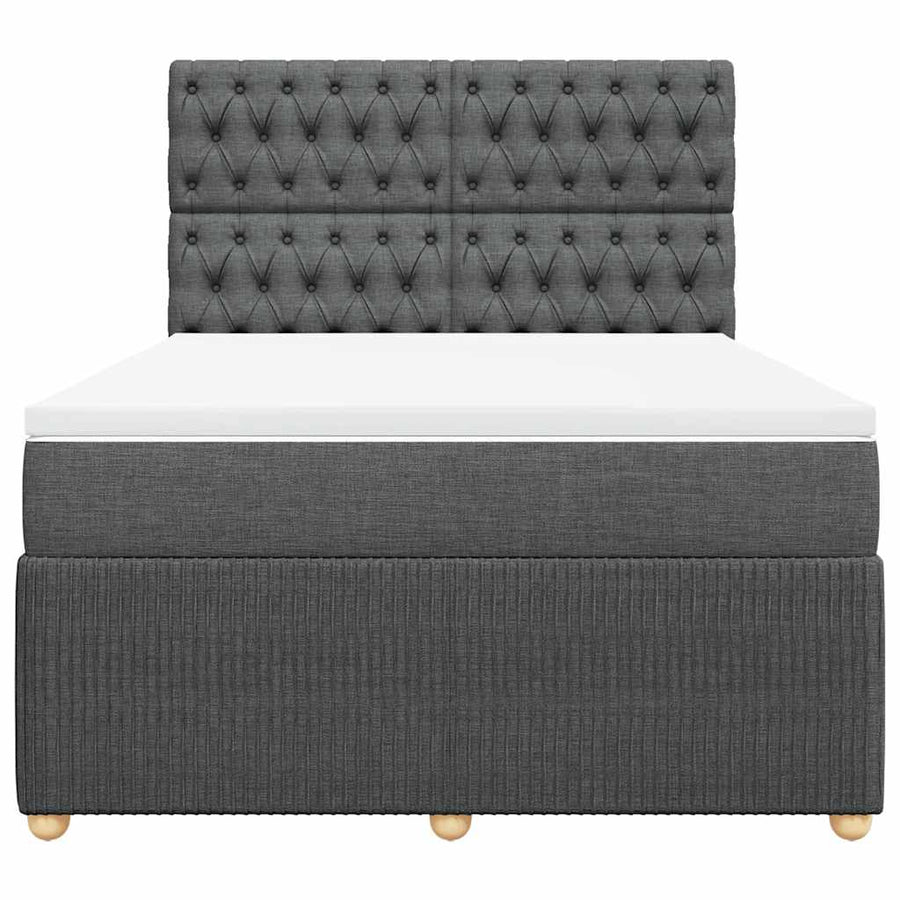 Box Spring Bed with Mattress Dark Grey Double Fabric