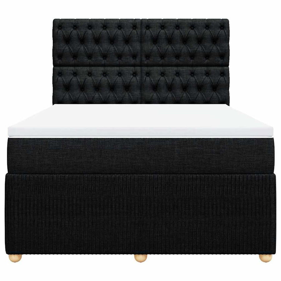Box Spring Bed with Mattress Black Double Fabric