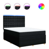Box Spring Bed with Mattress Black Double Fabric - Front View