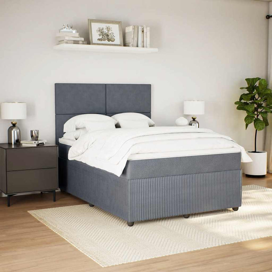 Box Spring Bed with Mattress Black Queen Fabric