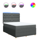 Box Spring Bed with Mattress Dark Grey Queen Fabric - Front View