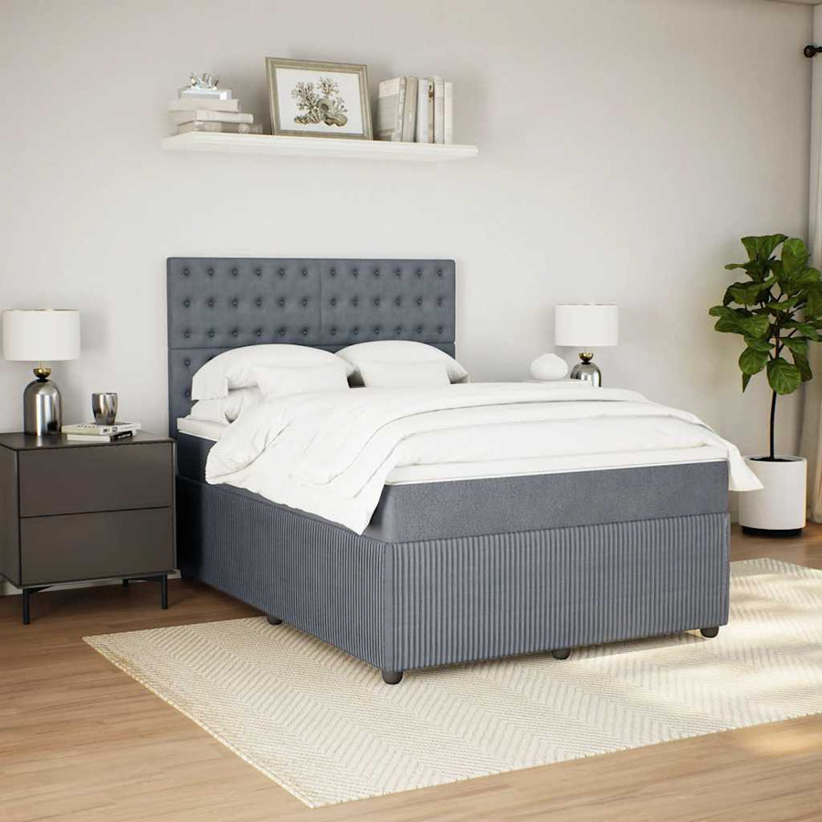 Box Spring Bed with Mattress Dark Grey Queen Fabric